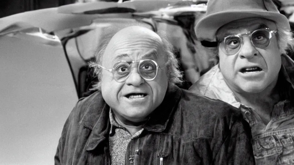 Prompt: A still of Danny Devito in Back to the Future, 8k