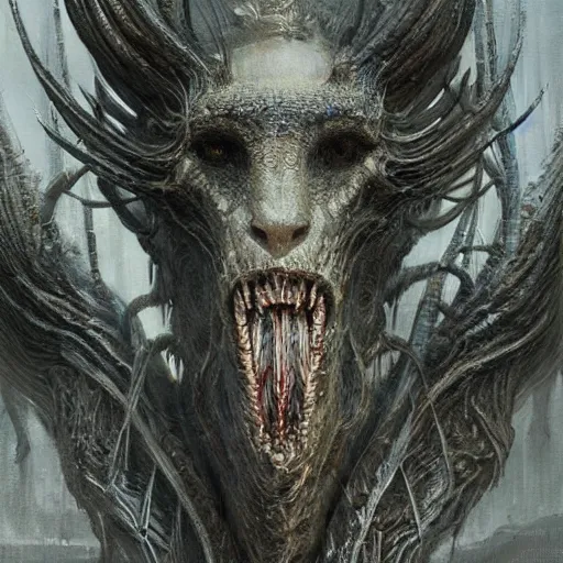 Image similar to a beautiful new creature from folklore, clear detailed view. ethereal fantasy art by greg rutkowski and hr giger