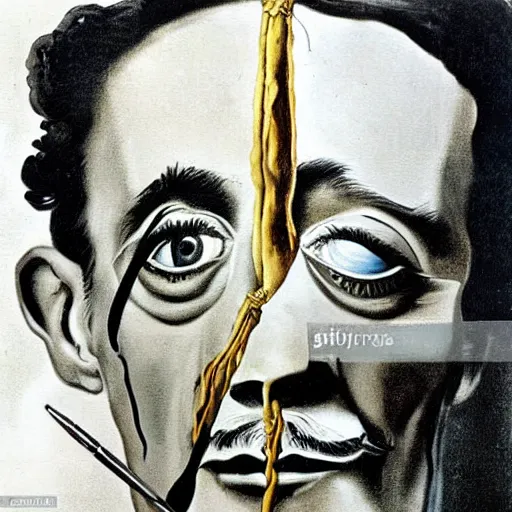 Prompt: salvador dali painting a selfportrait, in the style of salvador dali