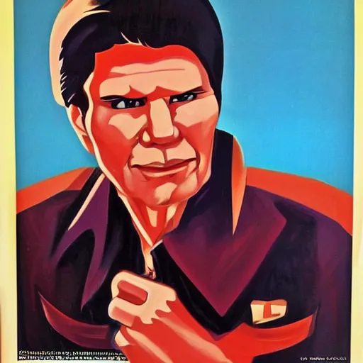 Image similar to bogdanoff portrait, soviet propaganda poster style, vivid colors