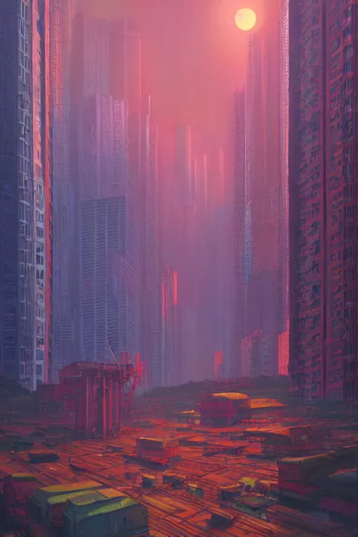 Image similar to downtown hong kong in a redwood solar punk vision, oil on canvas by klaus burgle, simon stalenhag, ultra - realistic 3 d depth shading