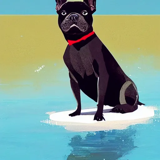 Image similar to black french bulldog playing on the water of the beach by pascale campion