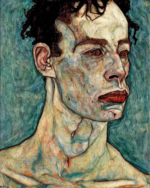 Prompt: portrait of a tyrannosaurus by egon schiele in the style of greg rutkowski