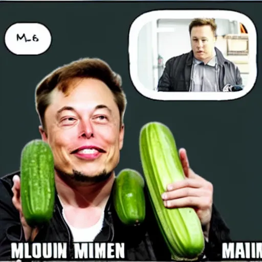 Prompt: meme of elon musk withouth text eating a cucumber