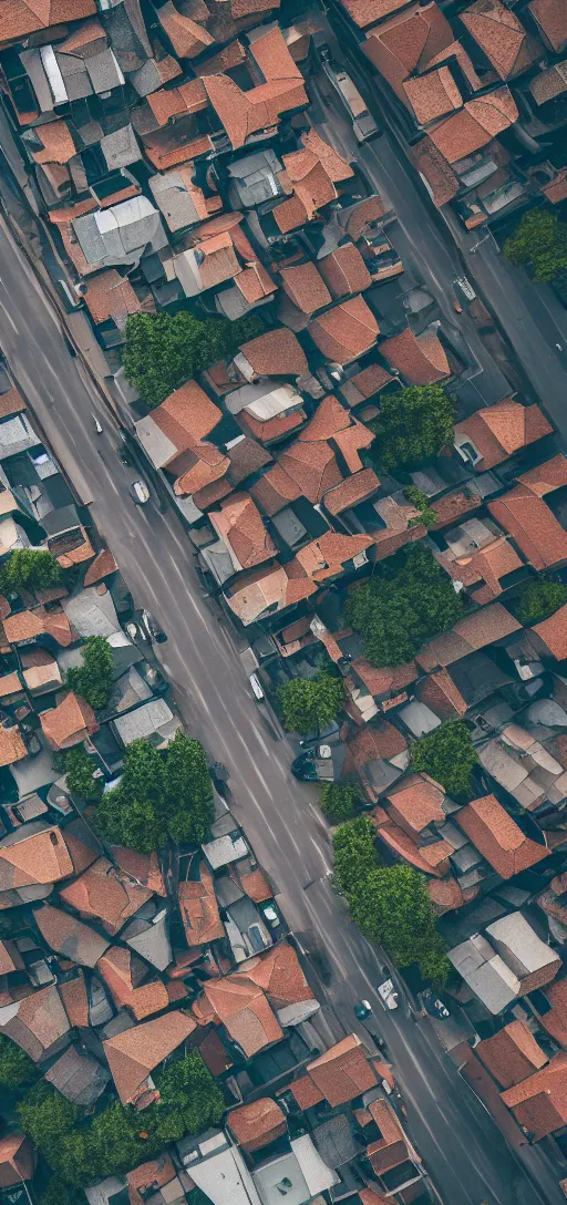 Prompt: photo looking down on a street, rain, 4k, realistic, no people,