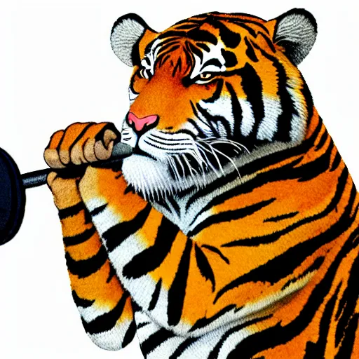 Image similar to “A cartoon of a tiger lifting weights”