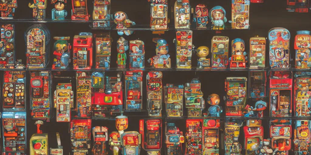 Image similar to closeup portrait of tin toy tokyo corner store and vending machines, depth of field, zeiss lens, detailed, centered, photoshoot, by nicoletta ceccoli, mark ryden, lostfish, breathtaking, 8 k resolution, extremely detailed, beautiful, establishing shot, artistic, hyperrealistic, octane render, - h 8 0 4