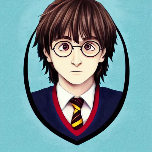 Image similar to portrait of harry potter in anime style, highly detailed, centered, solid color background, digital painting