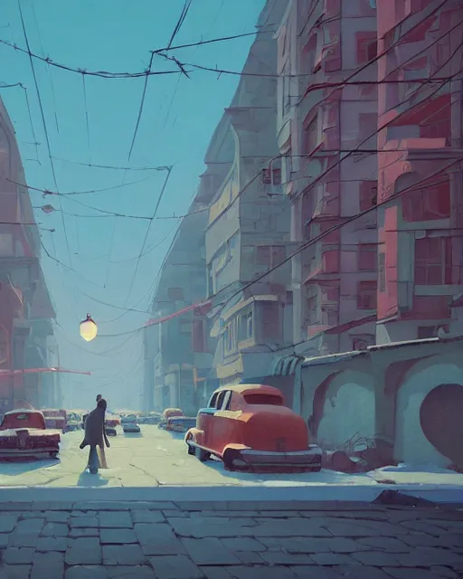 Image similar to a beautiful painting of old soviet city, by simon stalenhag, cory loftis, james gilleard, atey ghailan, makoto shinkai, goro fujita, studio ghibli, rim light, exquisite lighting, clear focus, very coherent, plain background, soft painting