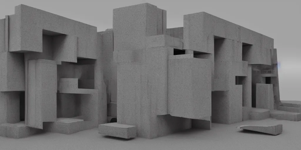 Image similar to 3 d octane model of a brutalism art gallery, highly detailed