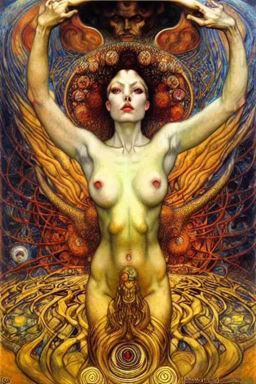 Image similar to Divine Chaos Engine by Karol Bak, Jean Delville, William Blake, Gustav Klimt, and Vincent Van Gogh, symbolist, visionary