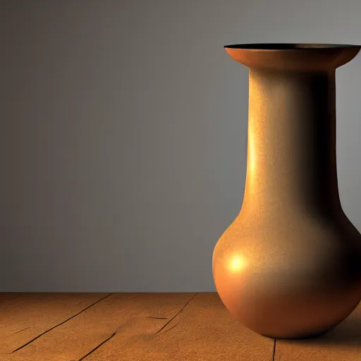 Prompt: a large vase sitting on top of a wooden table, a still life by ras akyem, featured on cg society, photorealism, vray tracing, rendered in unreal engine, photorealistic