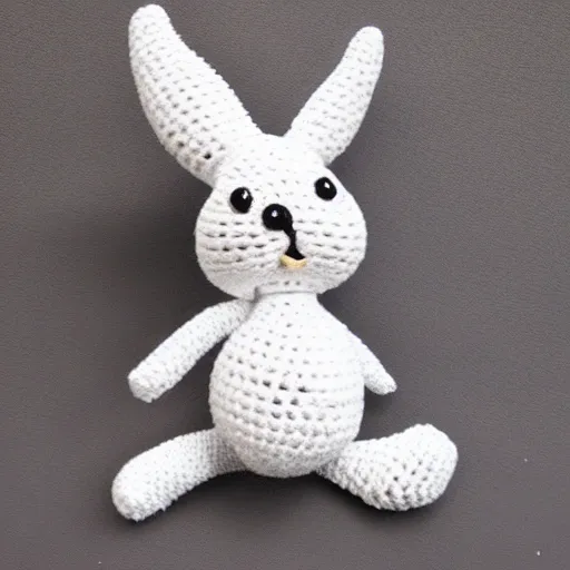 Image similar to minimalistic crocheted plush toy of a white bunny