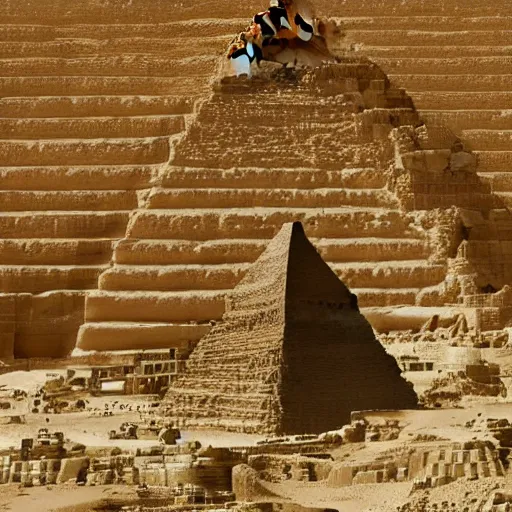 Prompt: Aliens building the pyramids in Egypt with high-tech tools, digital art, detailed