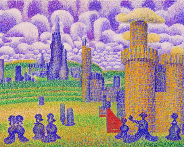 Image similar to painting of thwomp fortress ( super mario 6 4 ), highly detailed, by paul signac, by georges seurat, by albert dubois - pillet