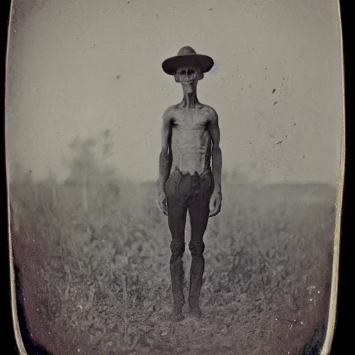 Image similar to Grainy obscure tintype photograph of Gray alien, rural Texas, 1911 photograph