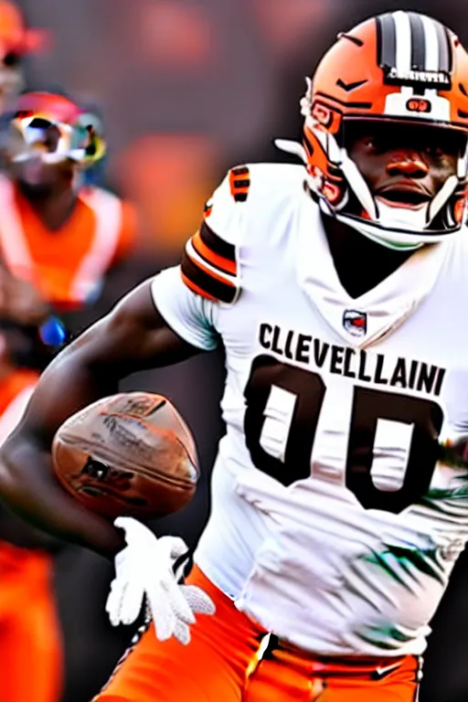 Image similar to lamar jackson in a cleveland browns uniform