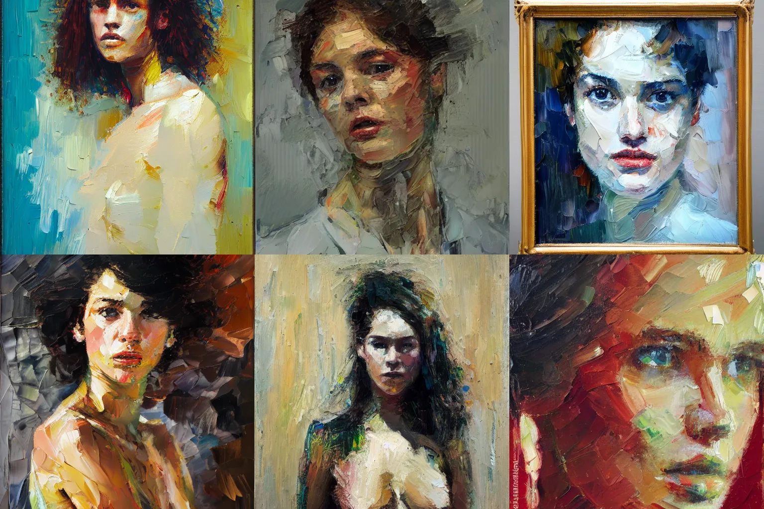 Image similar to highly detailed palette knife oil painting of a young woman by Peter Lindbergh, impressionistic brush strokes, painterly brushwork