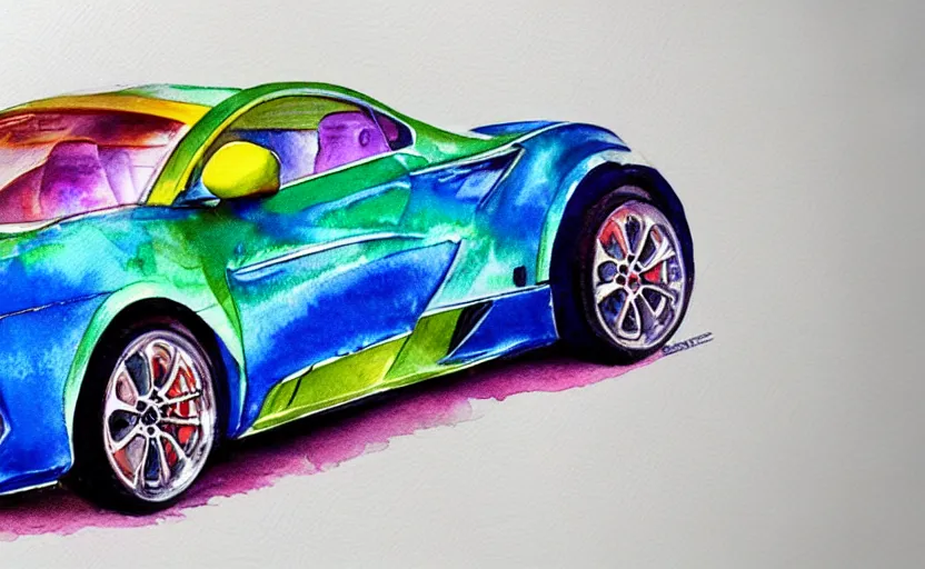 Image similar to colorful watercolor sketch of a sport car, highly detailded