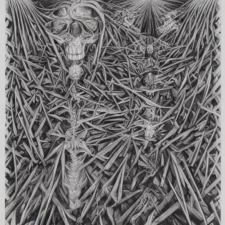 Image similar to meditation on death by Alex Grey and M. C. Escher collaboration