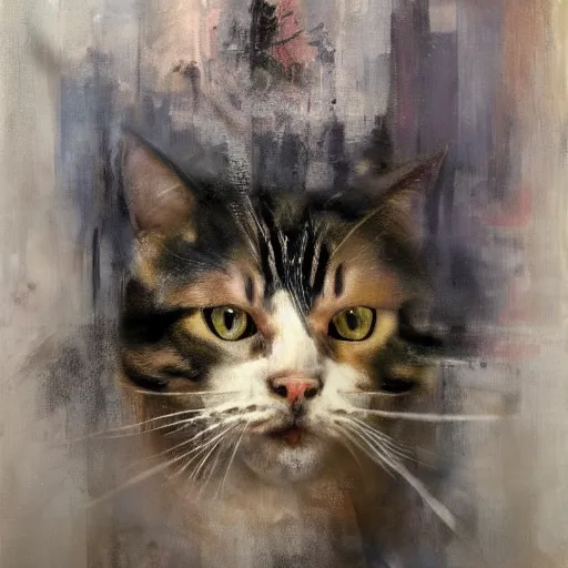 Image similar to nick offerman with body of a cat morphed together, hybrid, jeremy mann painting