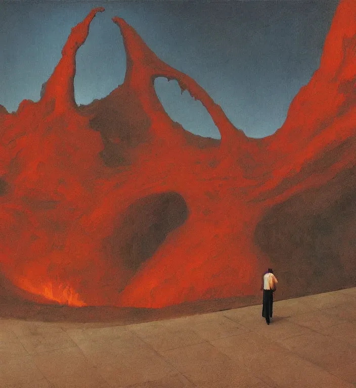 Prompt: active volcano in magnificent shopping mall, oil painting by edward hopper, zdislav beksinski, wayne barlowe