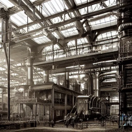 Image similar to an industrial age steam engine factory, photography