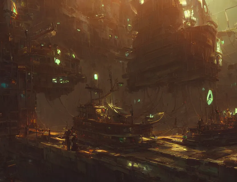 Image similar to pirates in a cyberpunk themed ship unreal render cinematic lighting art by bussiere rutkowski andreas rocha