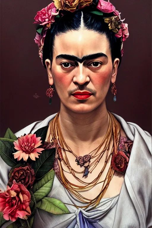 Prompt: ultra realistic illustration, frida kahlo, staring directly into camera, intricate, elegant, highly detailed, digital painting, artstation, concept art, smooth, sharp focus, illustration, art by artgerm and greg rutkowski and alphonse mucha