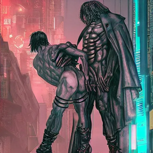 Image similar to dante et virgile en enfer in cyberpunk style