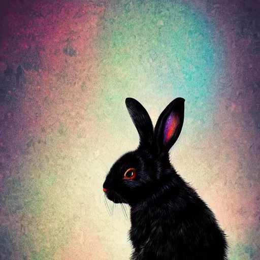 Prompt: fantasy cute black rabbit portrait, colorful background, fantasy art, concept, art, computer art, high detail, 4 k