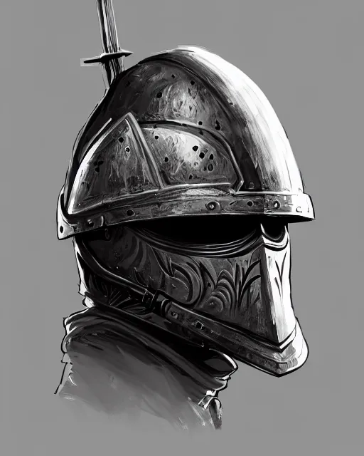 Image similar to a portrait of an old knight with helmet off, grim - lighting, high - contrast, intricate, elegant, highly detailed, digital painting, artstation, concept art, smooth, sharp focus, illustration