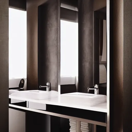 Image similar to a luxury bathroom vanity with makeup bottles, vogue magazine, photo, 4 k