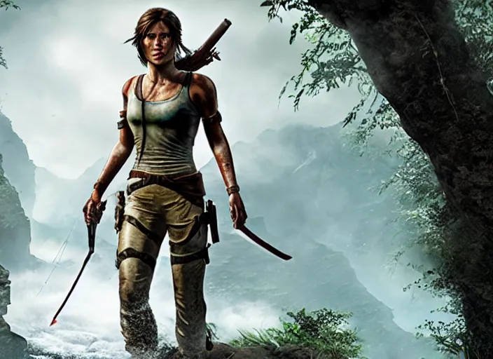 Image similar to film still of!!!! daisy edgar - jones!!! as lara croft in new tomb raider movie, 8 k