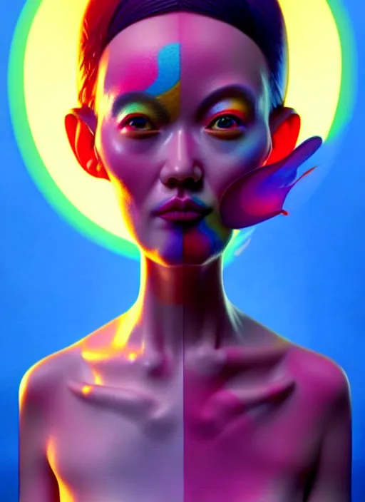 Image similar to colourful caricature - 3 d vfx art - of the sun, art style by james jean & hsiao - ron cheng, character concept art, unreal engine render, digital illustration, sharp, intricate detail, volumetric light, ray tracing, soft light, symmetric, pinterest, artstation, behance,