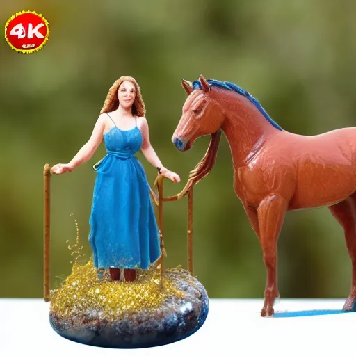 Image similar to 80mm resin detailed miniature of a Woman with a Horse, Product Introduction Photos, 4K, Full body, simple background