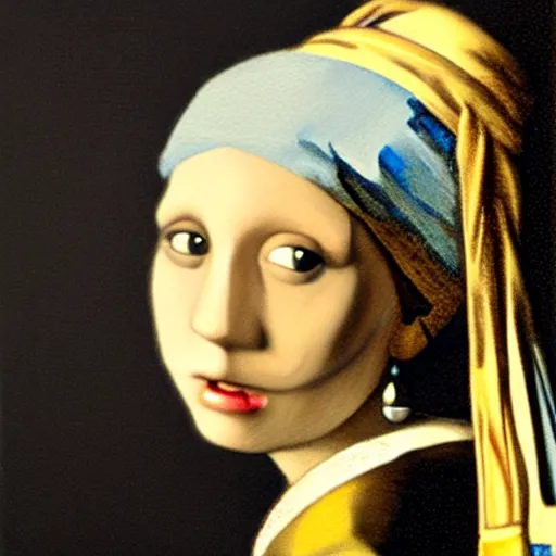 Prompt: a cat face with a Pearl Earring by Johannes Vemeer,