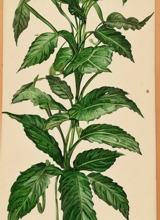 Image similar to vintage botanical illustration of Audrey Plant from Little Shop of Horrors (1986), detailed