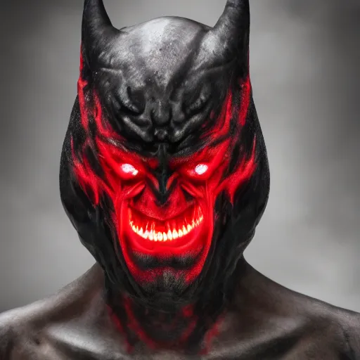 Prompt: black demon with evil face red eyes red mouth, wings, 8 k, high quality, highly realistic photo realistic