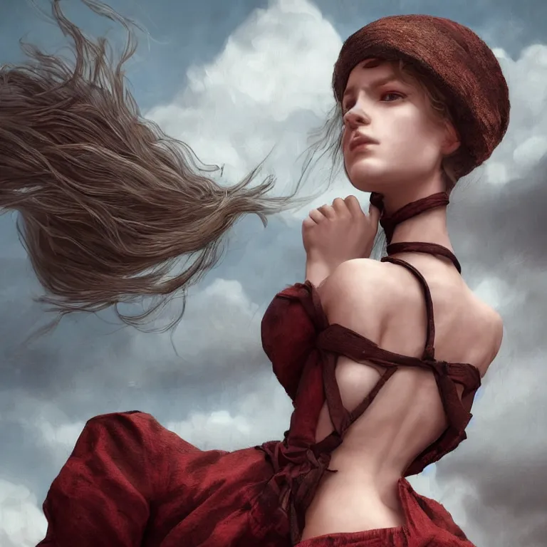 Image similar to a beautiful Cotton Mill Girl, symmetrical, perfect body and face. dramatic angle, ornate, details, smooth, sharp focus, illustration, realistic, cinematic, artstation, award winning, rgb , unreal engine, octane render, cinematic light, macro, depth of field, blur, red light and clouds from the back, highly detailed epic cinematic concept art CG render made in Maya, Blender and Photoshop, octane render, excellent composition, dynamic dramatic cinematic lighting, aesthetic, very inspirational, arthouse by Henri Cartier Bresson