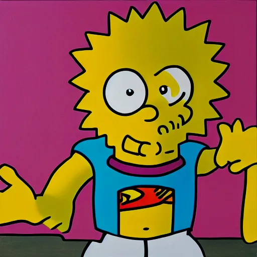 Image similar to Bart Simpson trapped in a Pablo Amaringo painting