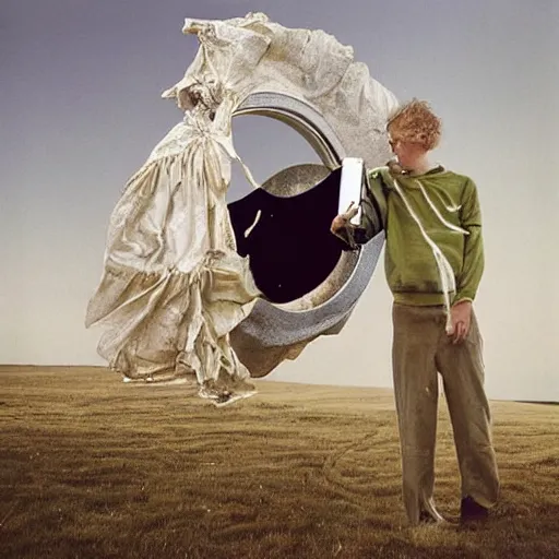 Image similar to A photograph. A rip in spacetime. Did this device in his hand open a portal to another dimension or reality?! by Tim Walker tender