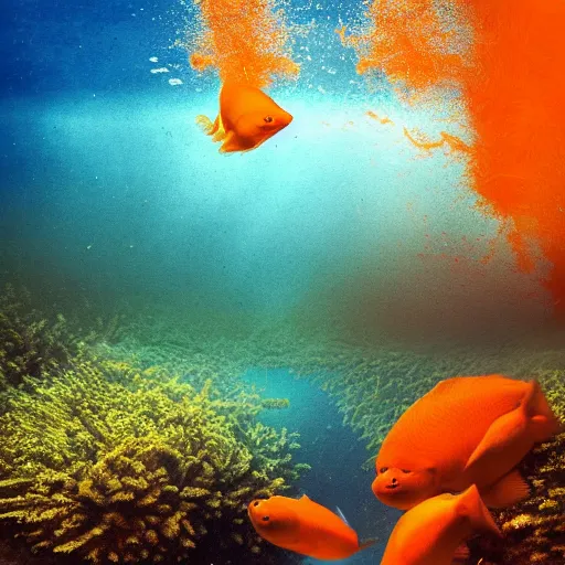 Prompt: orange, splash underwater! photoshop edit, golden ratio