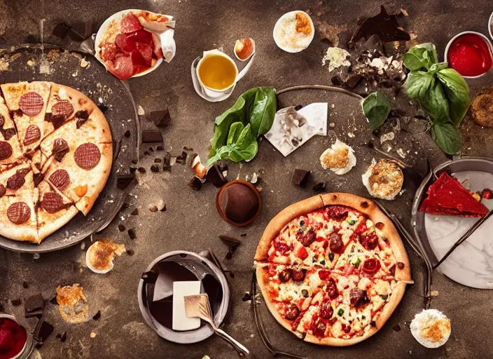 Prompt: mouthwatering New York pizza with pieces of chocolate on, food photography