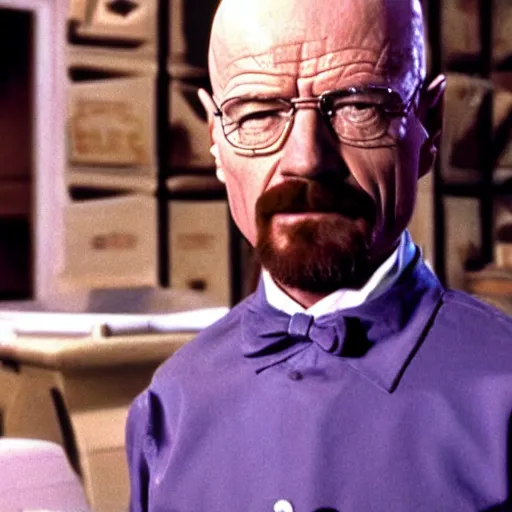 Image similar to A still of Walter White in Willy Wonka and the Chocolate Factory (1971)