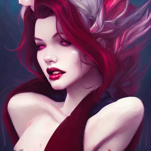 Prompt: a portrait of a sexy vampire, art by lois van baarle and loish and ross tran and rossdraws and sam yang and samdoesarts and artgerm, digital art, highly detailed, intricate, sharp focus, Trending on Artstation HQ, deviantart, unreal engine 5, 4K UHD image