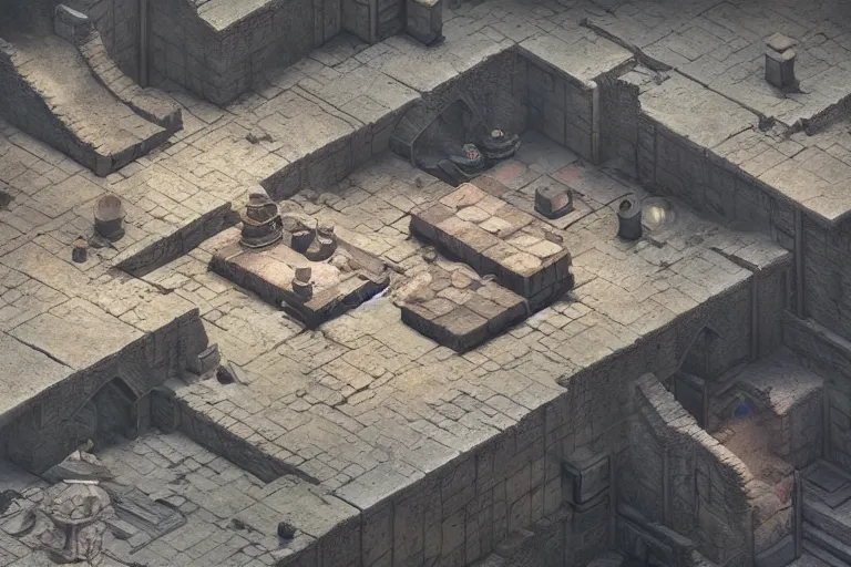 Image similar to Isometric ancient chinese RPG level, 3d render, octane render, by Greg Rutkowski