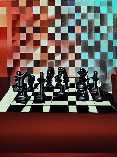 Image similar to ultra detailed surreal chess, lofi colors, poster art, smooth, highly detailed illustration, oil on canvas