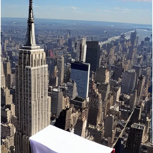 Prompt: paper towel falling off the empire state building