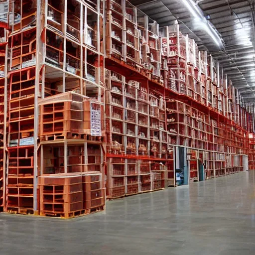 Image similar to a picture of a warehouse full of boxes but all boxes are red